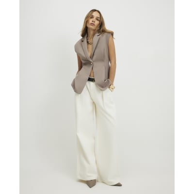 Beige Cinched Waist Blazer