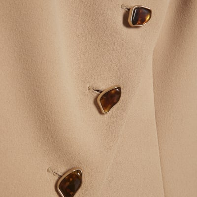 Beige Collarless Asymmetric Waistcoat