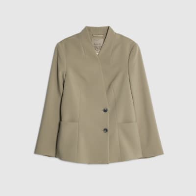 Beige Collarless Blazer