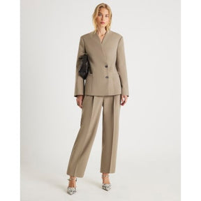 Beige Collarless Blazer