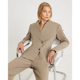 Beige Collarless Blazer