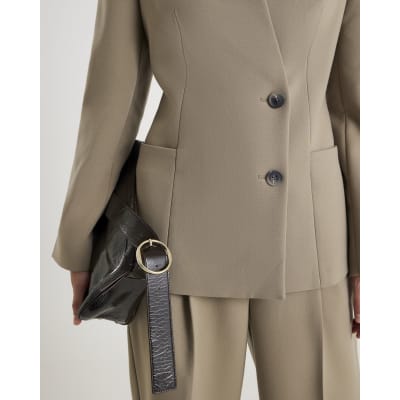 Beige Collarless Blazer