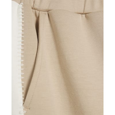 Beige Colour Blocked Wide Leg Trousers