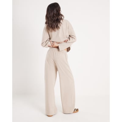 Beige Cosy Wide Leg Trousers