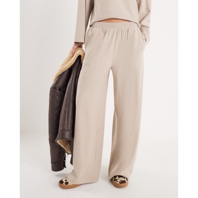 Beige Cosy Wide Leg Trousers