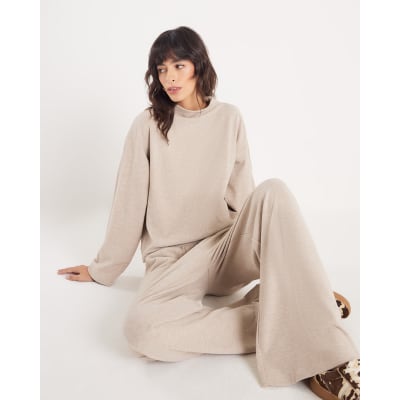 Beige Cosy Wide Leg Trousers