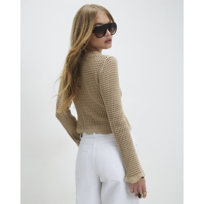 Beige Crochet Knitted Cardigan