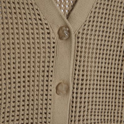 Beige Crochet Knitted Cardigan