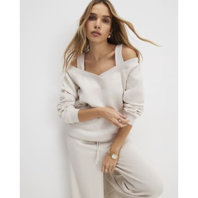 Beige Cut Away Sweatshirt