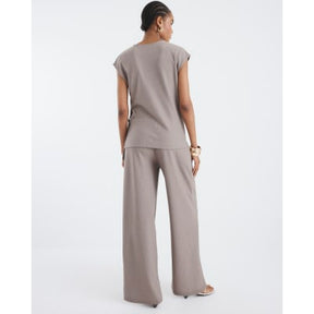 Beige Drawstring Pinstripe Trousers