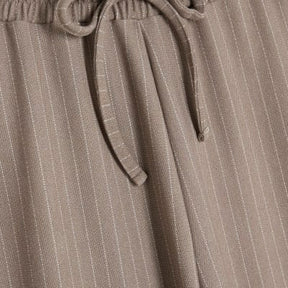Beige Drawstring Pinstripe Trousers