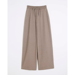 Beige Drawstring Pinstripe Trousers
