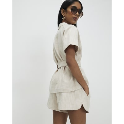 Beige Elasticated Waist Shorts