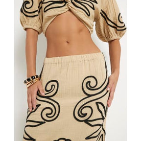 Beige Embroidered Beach Maxi Skirt