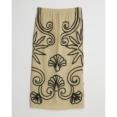 Beige Embroidered Beach Maxi Skirt
