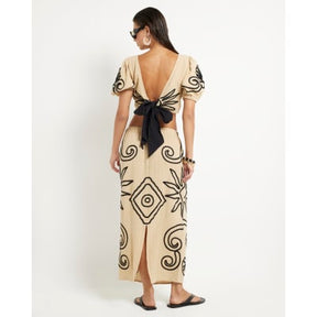 Beige Embroidered Beach Maxi Skirt