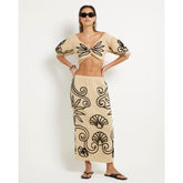 Beige Embroidered Beach Maxi Skirt