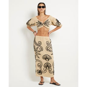 Beige Embroidered Beach Maxi Skirt