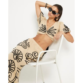 Beige Embroidered Beach Maxi Skirt