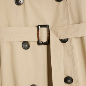 Beige Faux Leather Sleeve Trench Coat