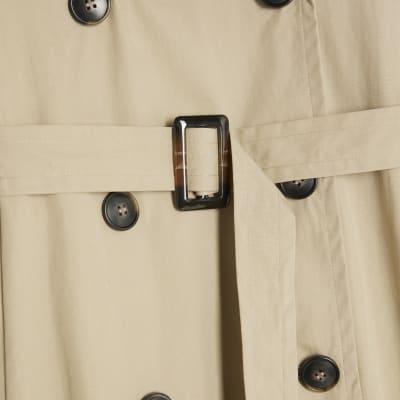 Beige Faux Leather Sleeve Trench Coat