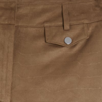 Beige Faux Suede Croc Pocket Shorts
