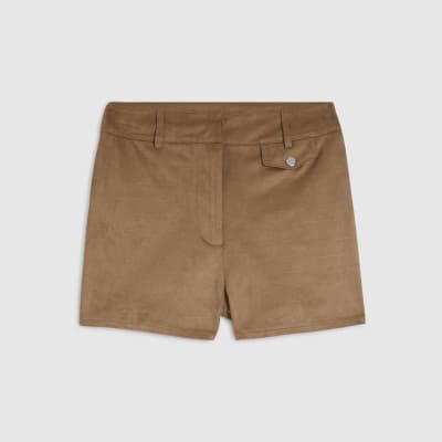 Beige Faux Suede Croc Pocket Shorts