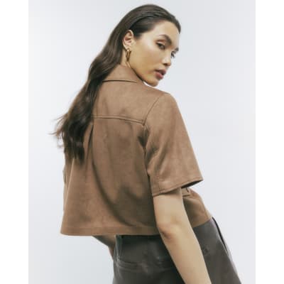 Beige Faux Suede Pocket Detail Shirt