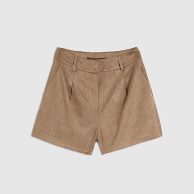 Beige Faux Suede Tailored Shorts