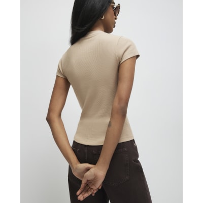 Beige Fitted Rib T-Shirt