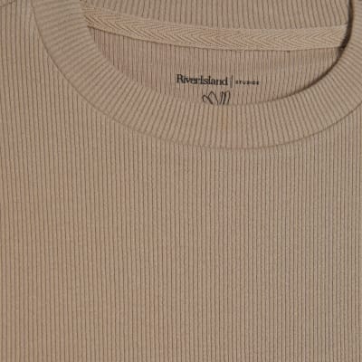 Beige Fitted Rib T-Shirt