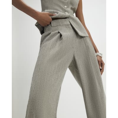 Beige Flecked Wide Leg Trousers