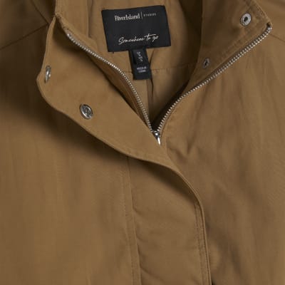 Beige Funnel Neck Bubble Hem Bomber Jacket
