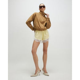 Beige Funnel Neck Bubble Hem Bomber Jacket