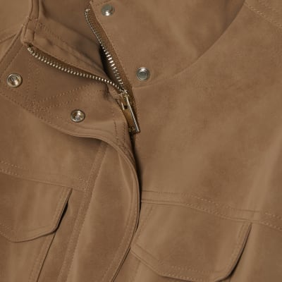 Beige Funnel Neck Drawstring Jacket