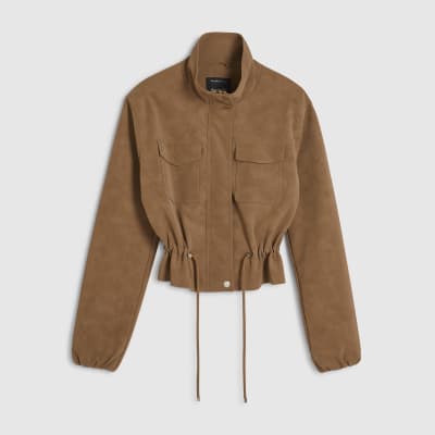 Beige Funnel Neck Drawstring Jacket