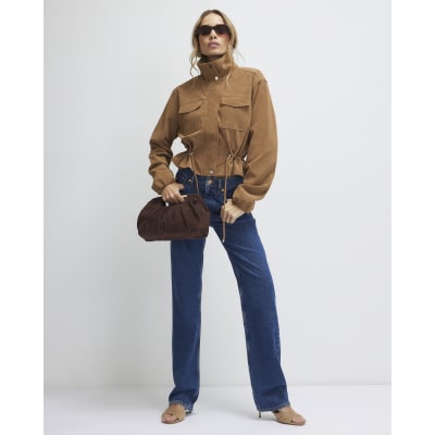 Beige Funnel Neck Drawstring Jacket