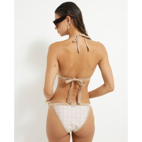 Beige Geometric Print Bikini Top