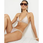 Beige Geometric Print Bikini Top