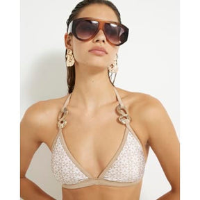 Beige Geometric Print Bikini Top