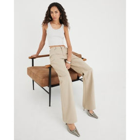 Beige High Rise Diamante Loose Wide Leg Jeans