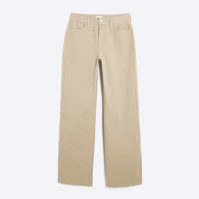 Beige High Rise Diamante Loose Wide Leg Jeans