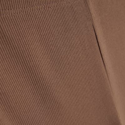 Beige High Waisted Ribbed Flare Leggings