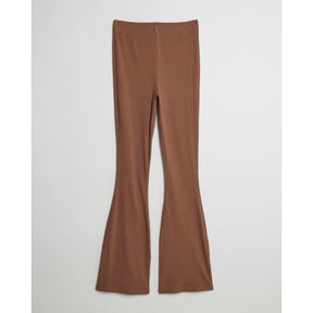 Beige High Waisted Ribbed Flare Leggings