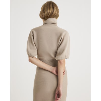 Beige Knit Puff Sleeve Top