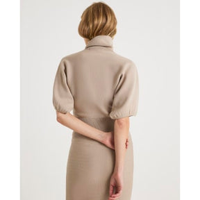 Beige Knit Puff Sleeve Top