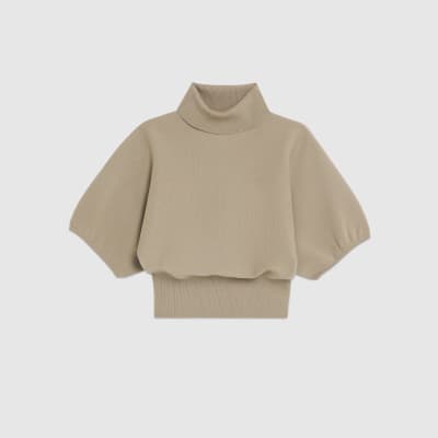 Beige Knit Puff Sleeve Top
