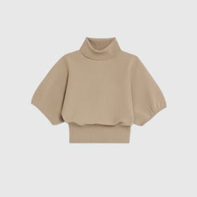 Beige Knit Puff Sleeve Top