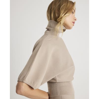 Beige Knit Puff Sleeve Top