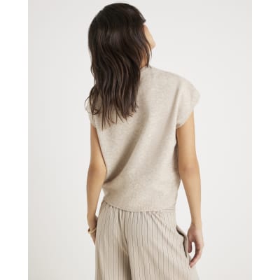 Beige Knitted Boxy Fit Tank Top